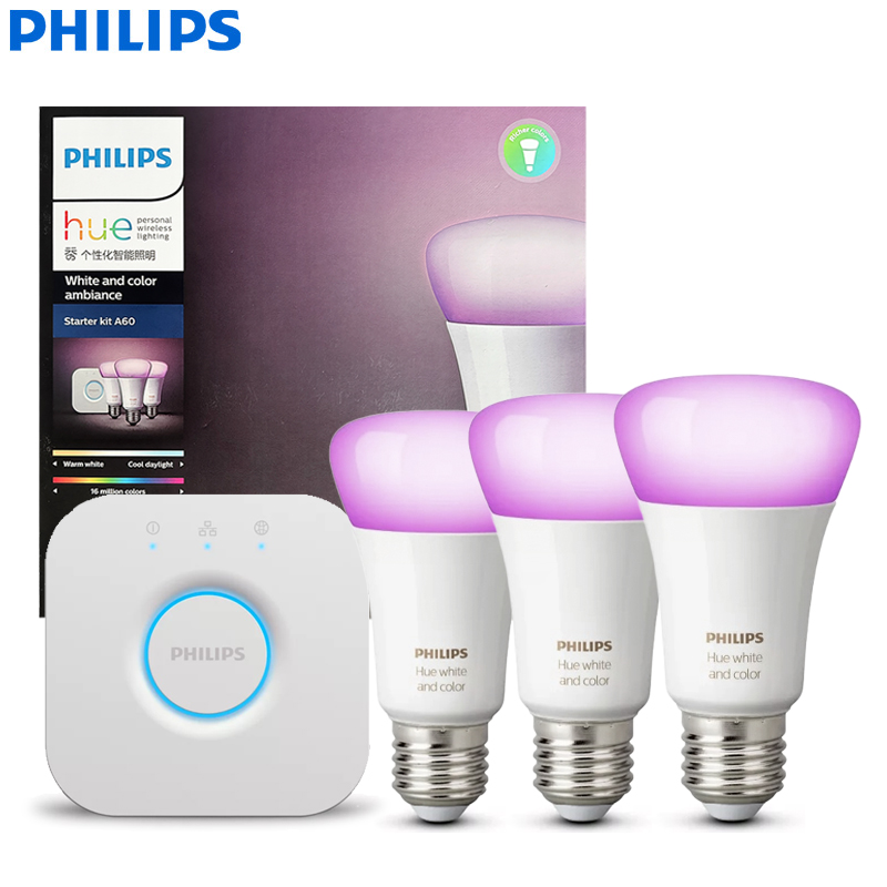Philips Bulb Hue - フィリップスHueスマートライトスターターキット 3個のE27 60W A60スマート電球 + 1個のブリッジ