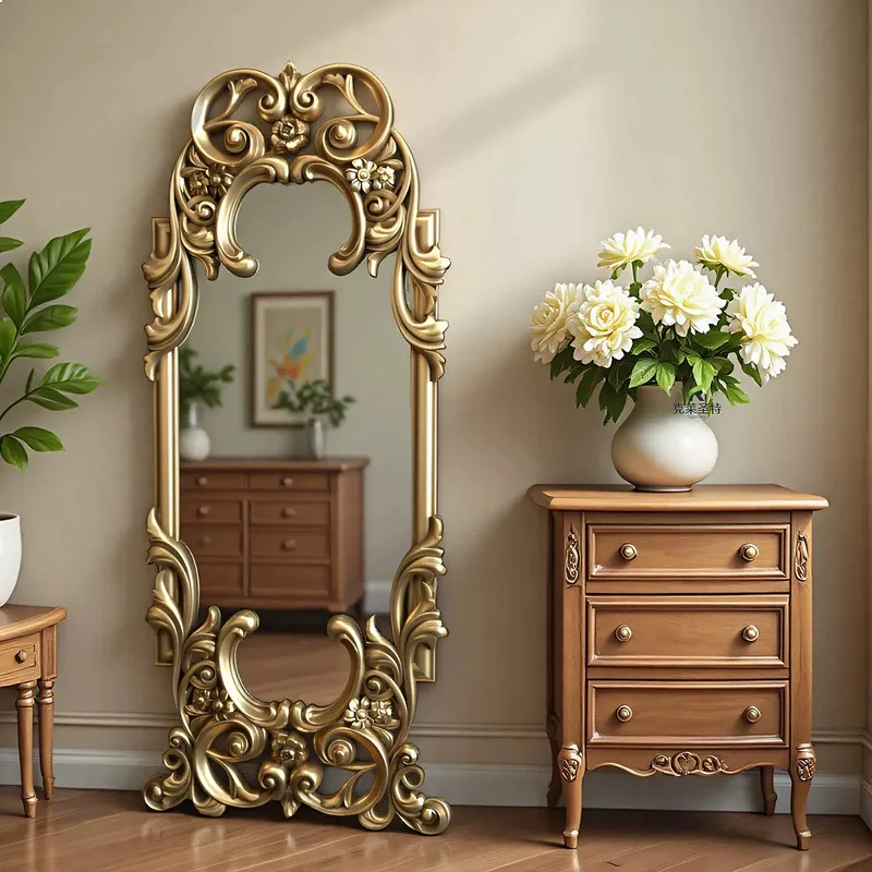 Arch Mirror Leaning - BJフレンチカーブドフルレングスフロアミラー ヴィンテージアーチ型壁掛け/壁掛け式ドレッシングミラー 寝室/リビングルーム用
