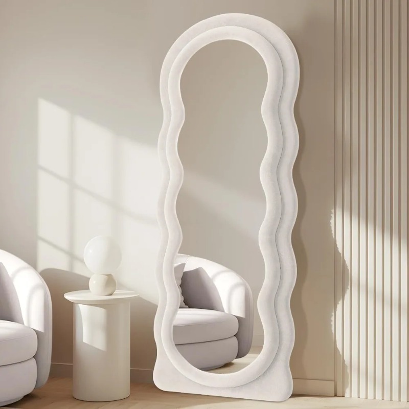 Arch Mirror Leaning - フルレングスミラー 63x24インチ アーチ型 ウェーブデザイン 全身鏡 壁掛け/自立両用