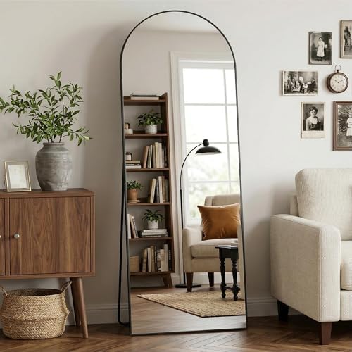 Arch Mirror Leaning - アーチ型全身鏡 58 x 18インチ、スタンド付き全身鏡、壁掛けまたは壁に立てて使用、金属製