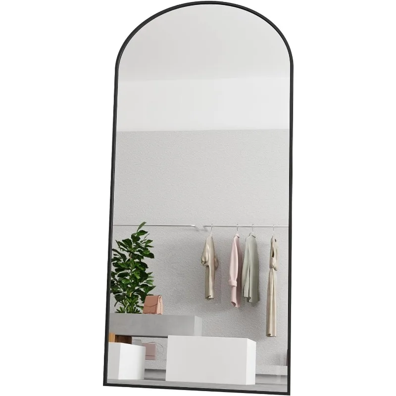 Arch Mirror Leaning - 安全なアーチ型全身鏡、65インチ×24インチ、自立式、壁掛け式、または床置き式、強化ガラス製、壁掛け式全身鏡