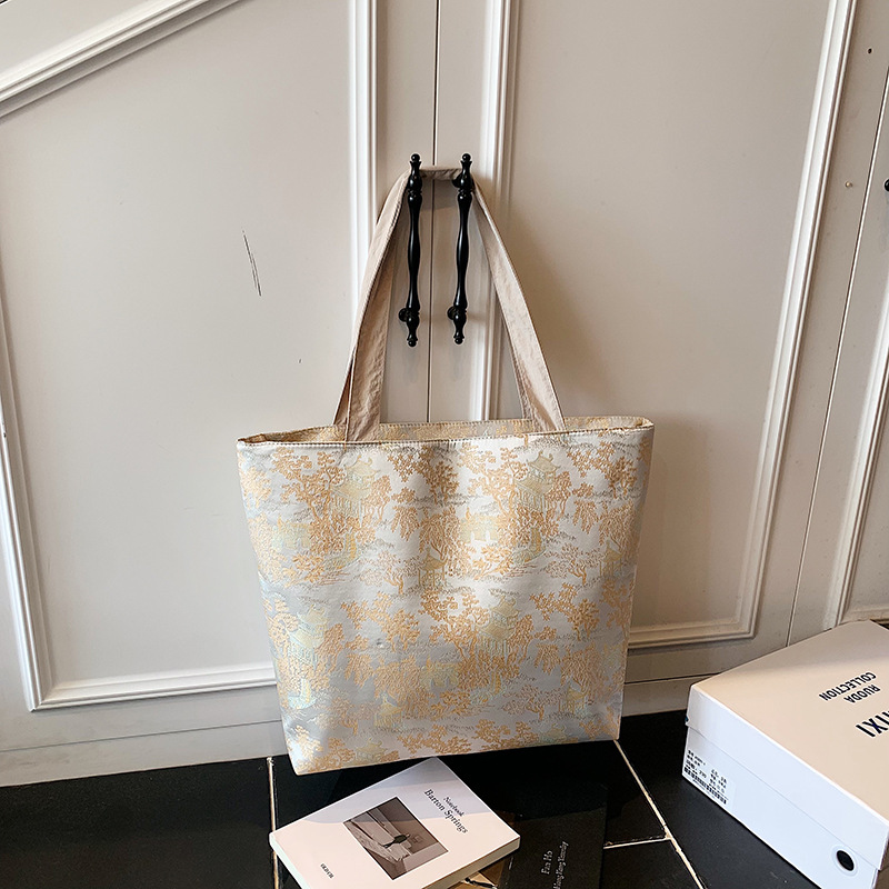Interior Design Class - シンプルな大容量トートバッグ 女性用 ショルダーバッグ 刺繍入りショッピングバッグ クラスバッグ 女の子用