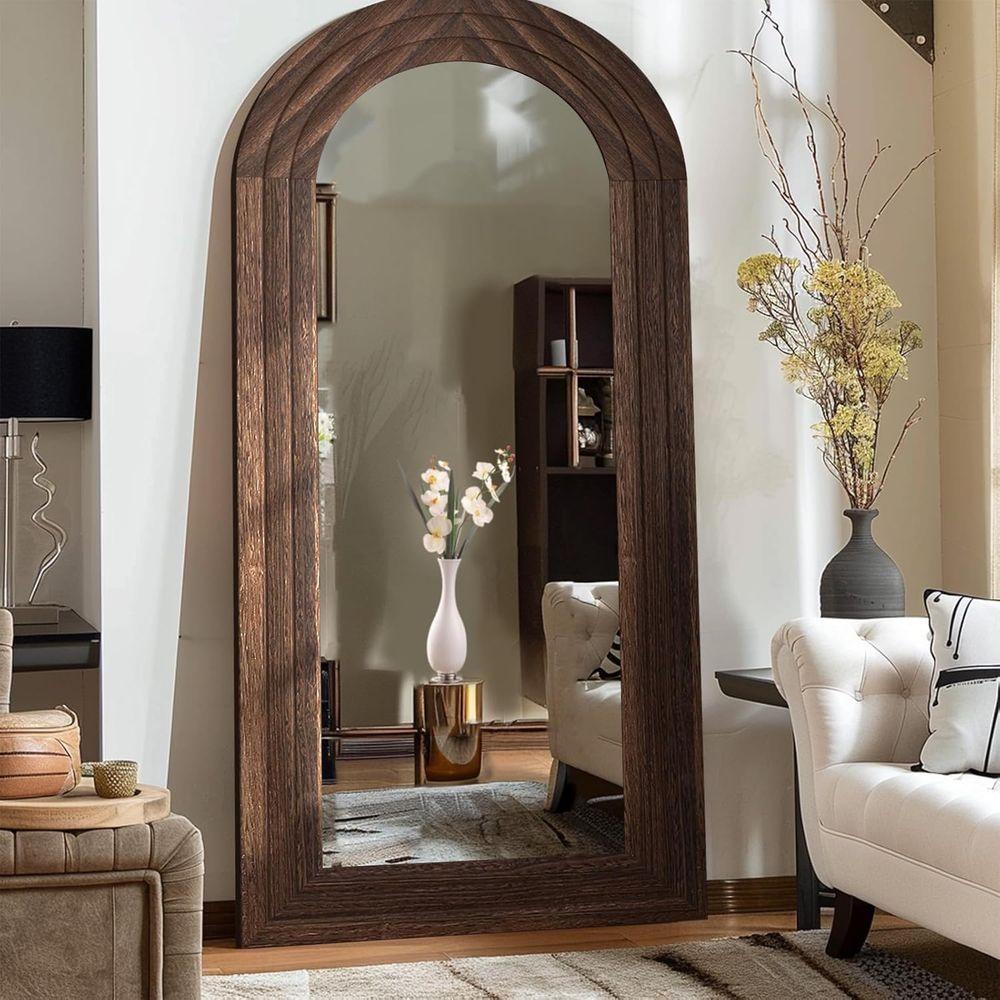 Arch Mirror Leaning - アーチ型の全長鏡、無垢材製 | 71x32 アームハウス壁掛けミラー、スタンド付き、吊り下げ式、立て掛け式
