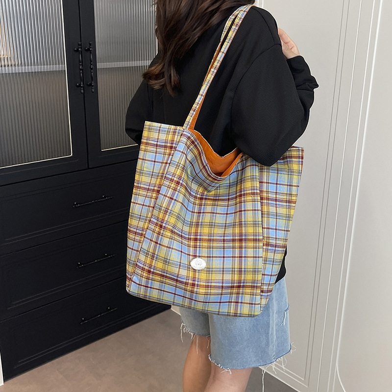 Interior Design Class - 女性用チェック柄トートバッグ ショルダーバッグ ファッショナブルなチェック柄バッグ 女性用多用途クラスバッグ デザイナーバッグ Bolsos
