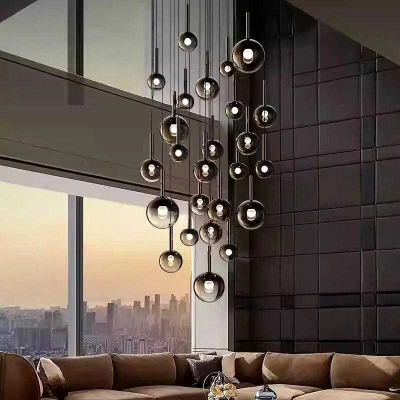 Interior Design Remote - ミニマリズムデザインブラックピンポンガラスシャンデリア光沢ハードウェアサスペンションワイヤー天井用ホームインテリア照明