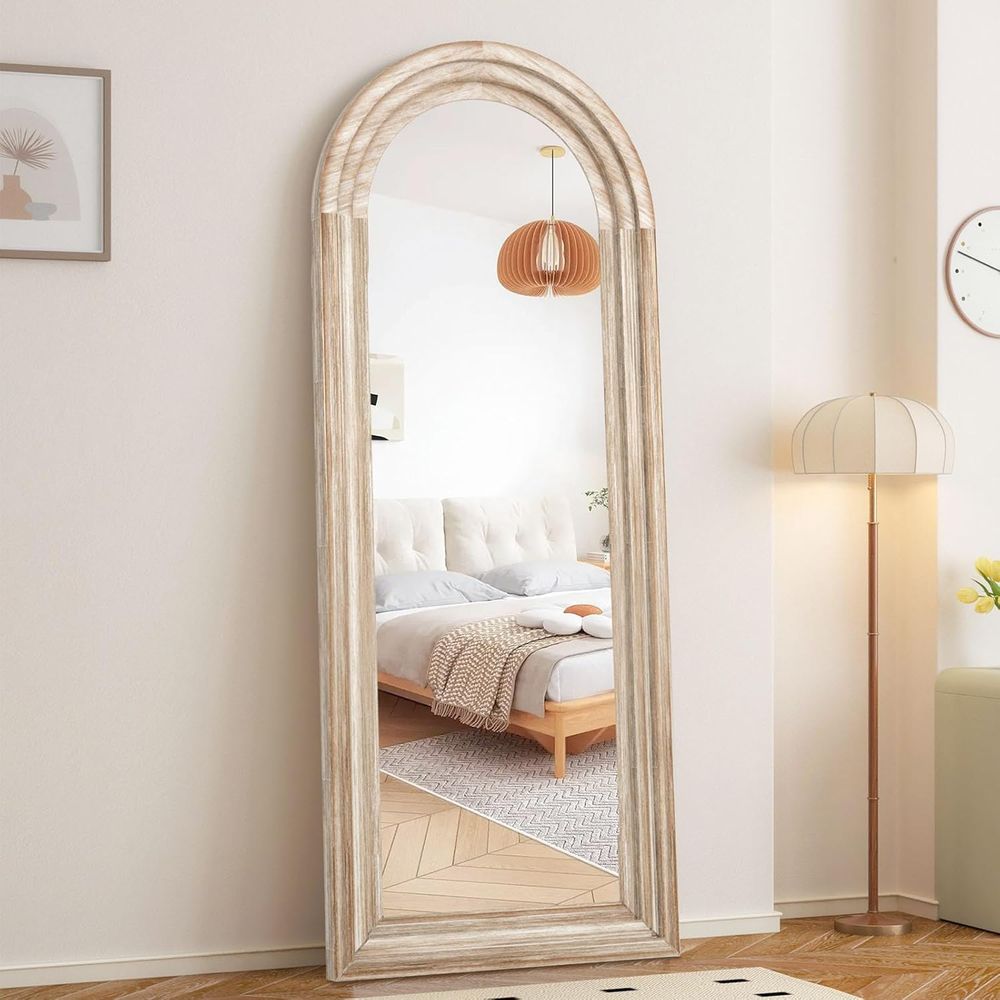 Arch Mirror Leaning - アーチ型の全長鏡、無垢材製、65x24インチ、壁掛け式、床置き式、吊り下げ式、立て掛け式、またはリビングルーム用