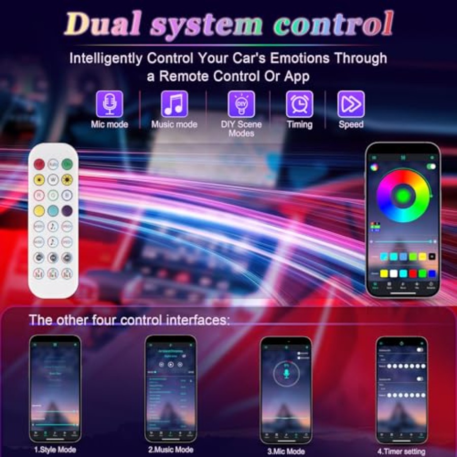 アプリ制御付きスマートカーインテリアLEDライト、DIYモー - Interior Design Remote のレビューと価格