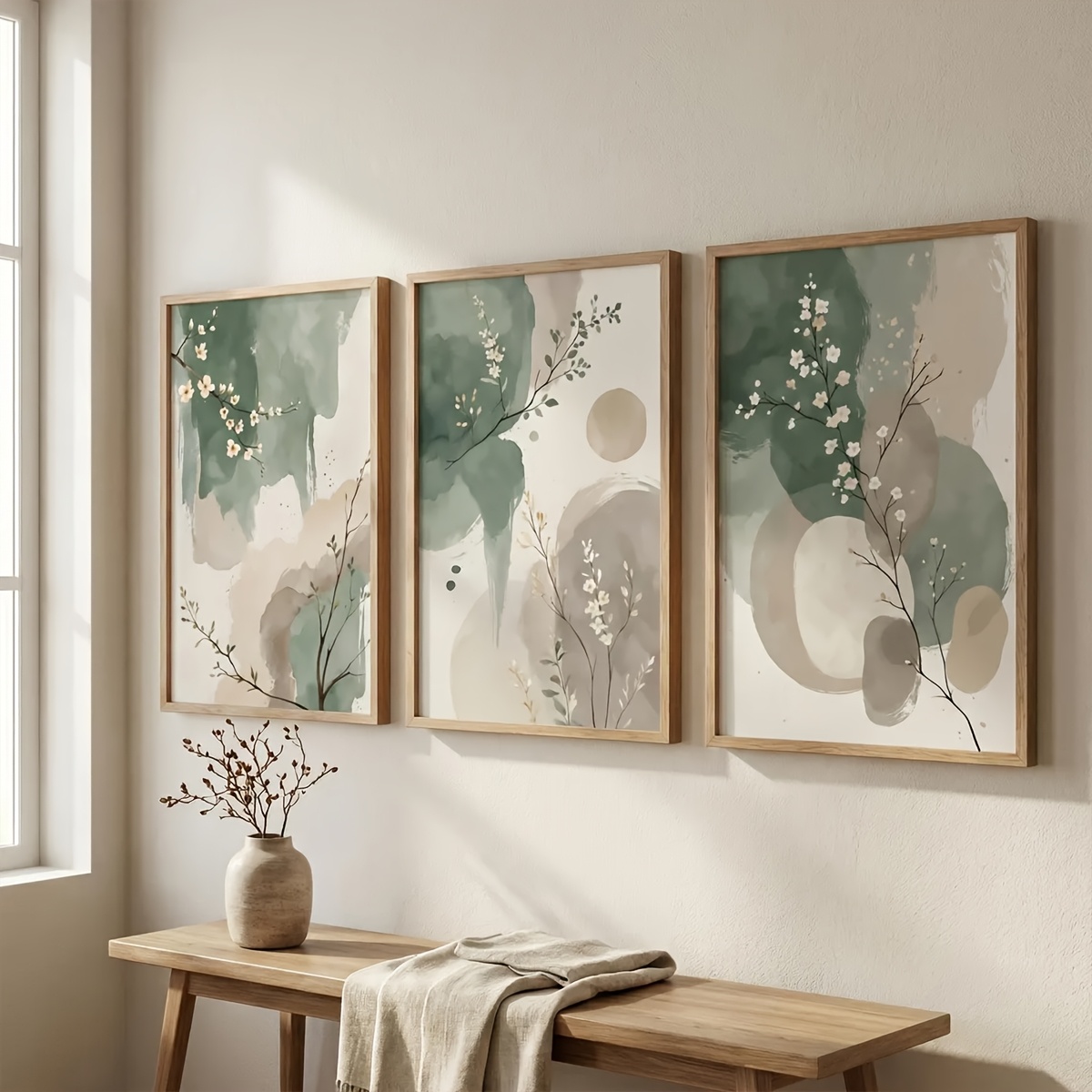 3ピース 日本風植物キャンバスウォールアート フレームレス抽 - Interior Design Office のレビューと価格