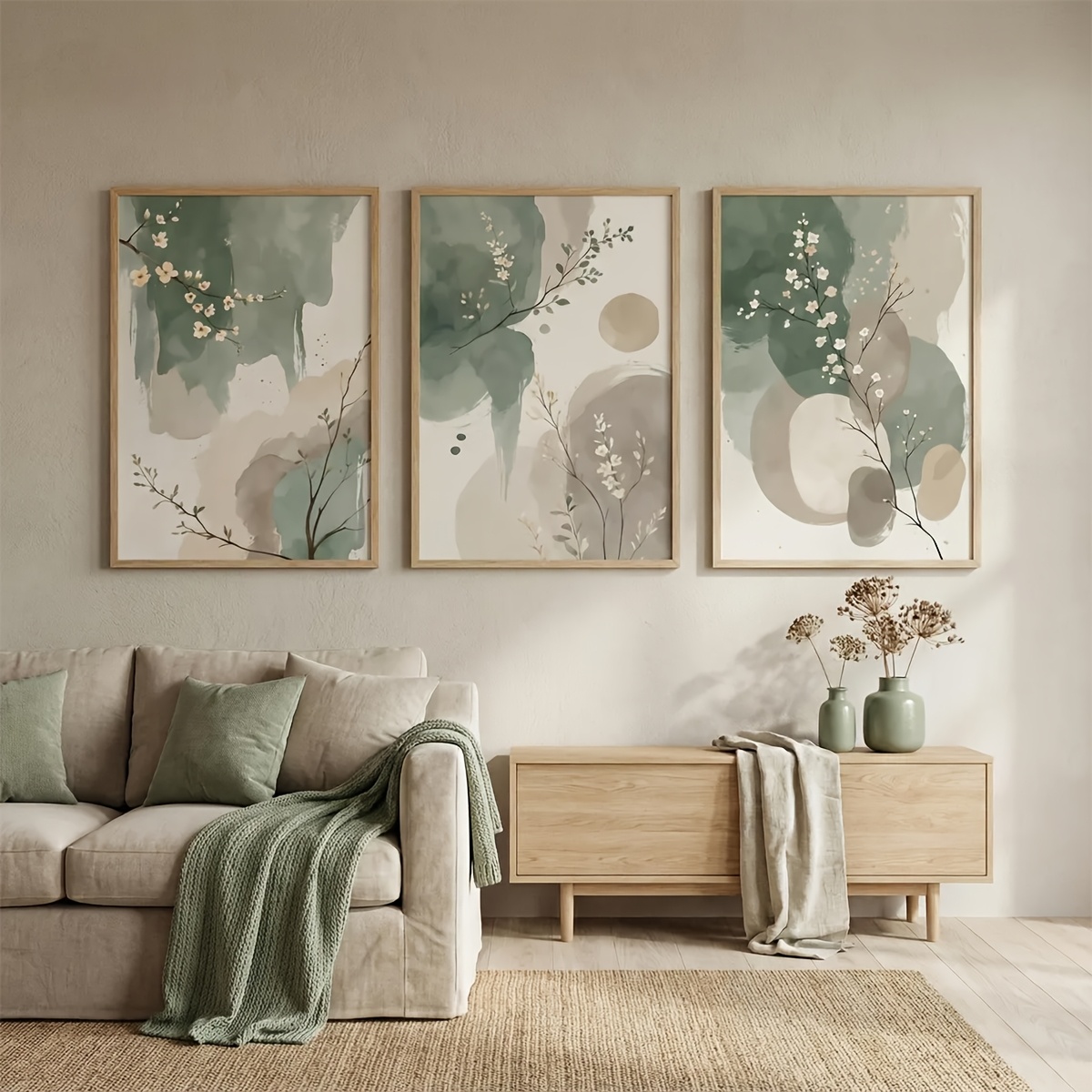 3ピース 日本風植物キャンバスウォールアート フレームレス抽 - Interior Design Office のレビューと価格