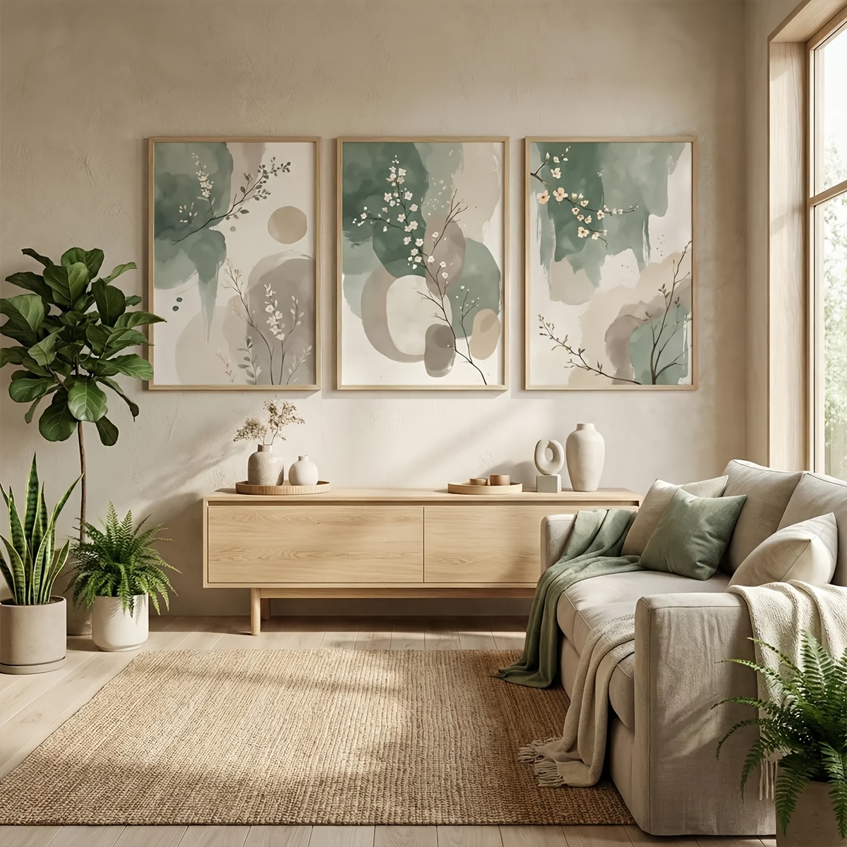 3ピース 日本風植物キャンバスウォールアート フレームレス抽 - Interior Design Office のレビューと価格