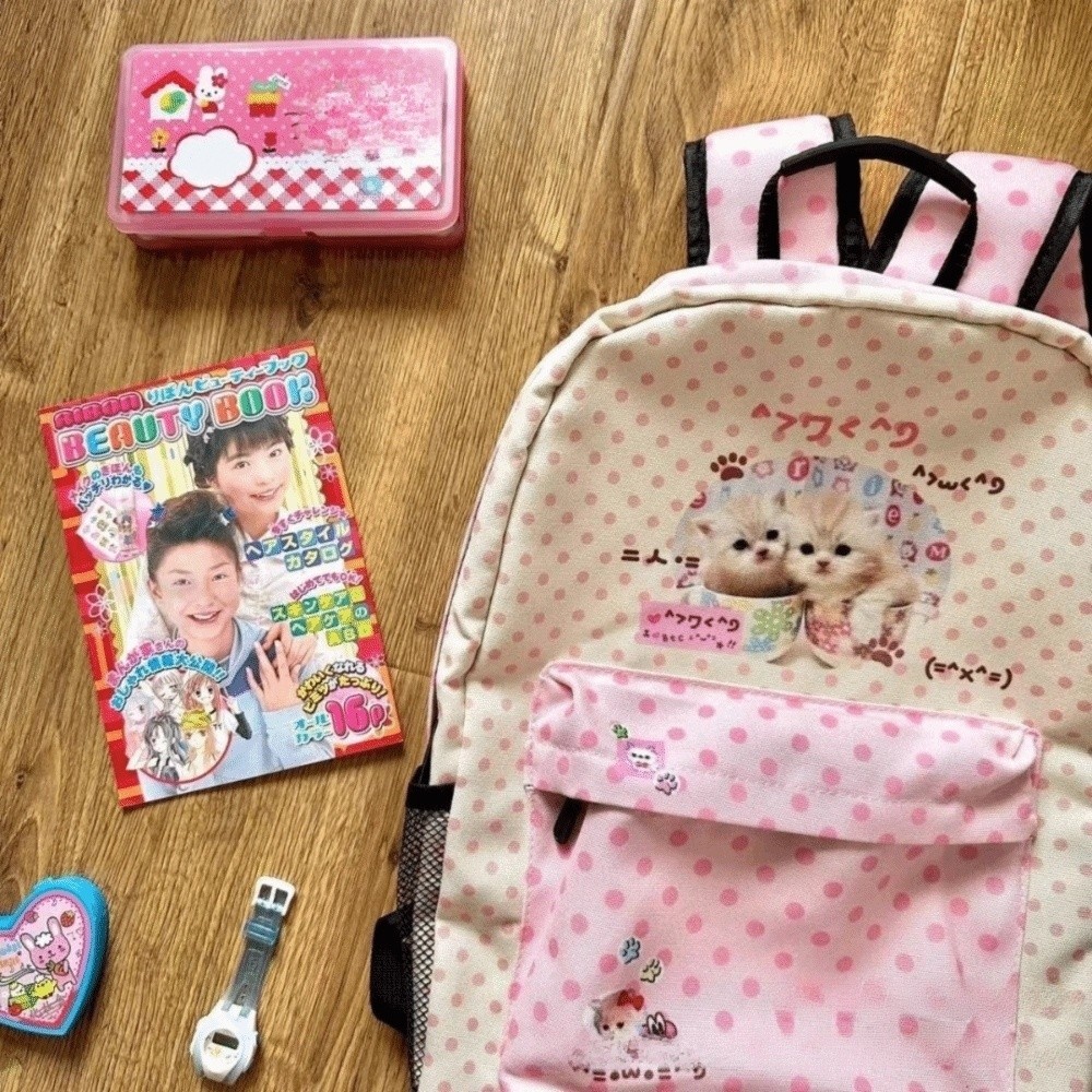かわいいコントラストカラー猫ドットバックパックパッチワーク大 - Interior Design Handbook のレビューと価格