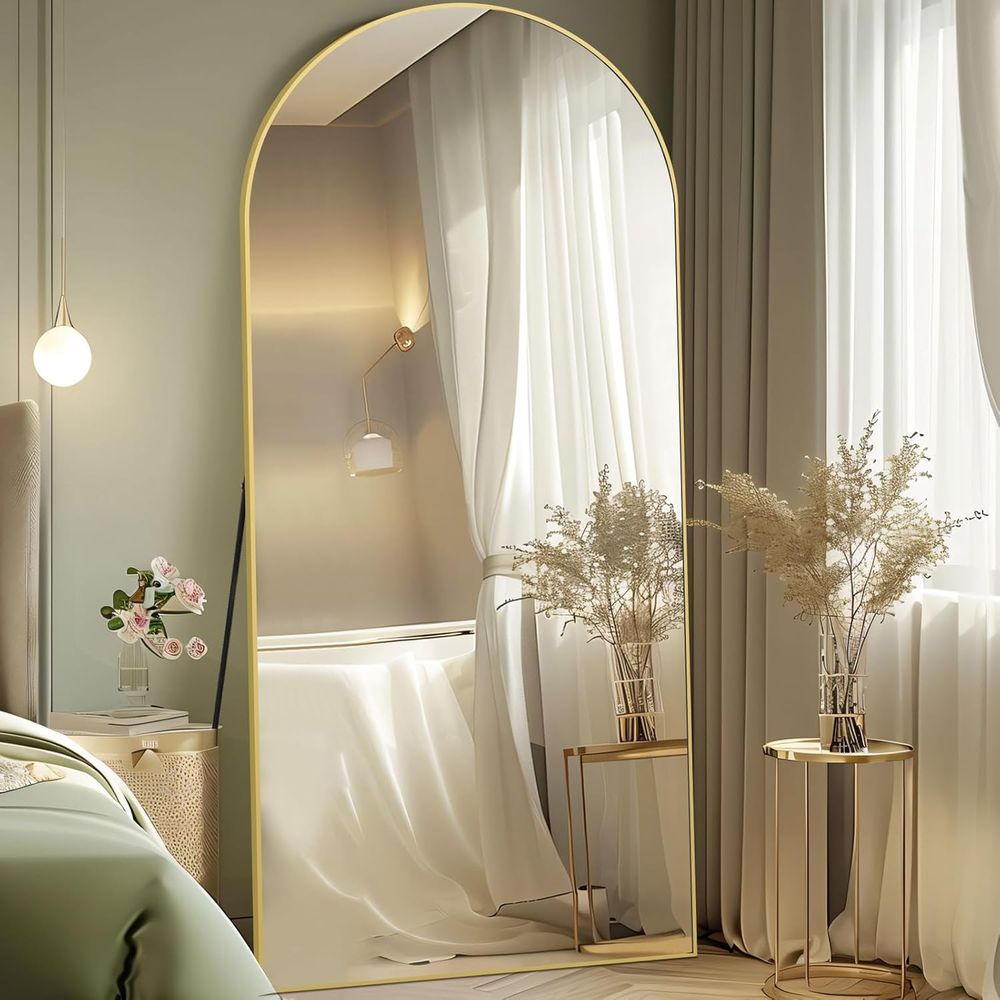 アーチ型全長ミラー、76x34特大フロアミラー、ゴールド | - Arch Mirror Leaning のレビューと価格