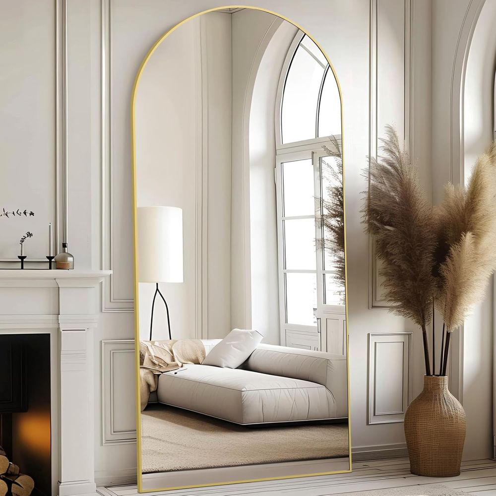 アーチ型全長ミラー、76x34特大フロアミラー、ゴールド | - Arch Mirror Leaning のレビューと価格