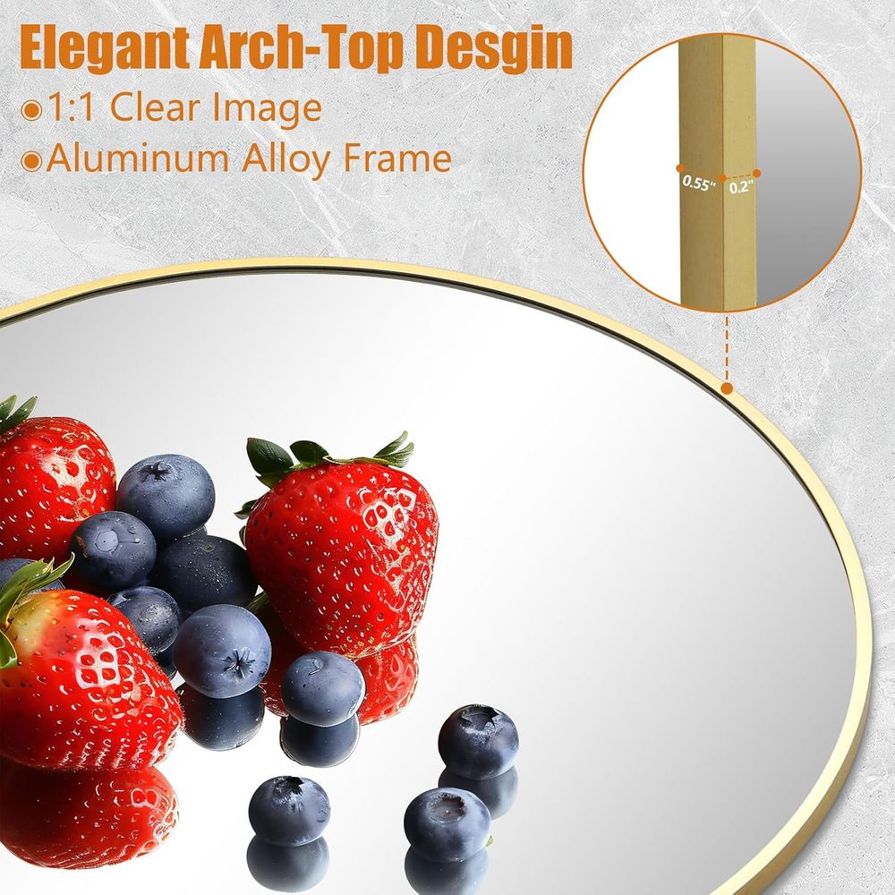 アーチ型全長ミラー、76x34特大フロアミラー、ゴールド | - Arch Mirror Leaning のレビューと価格