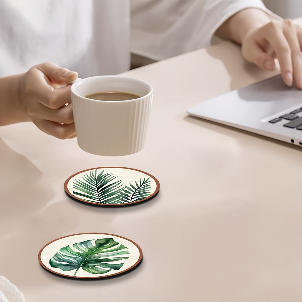 5個の熱帯植物の葉模様の木製コースター、創造的な芸術的な家の - Interior Design Office のレビューと価格