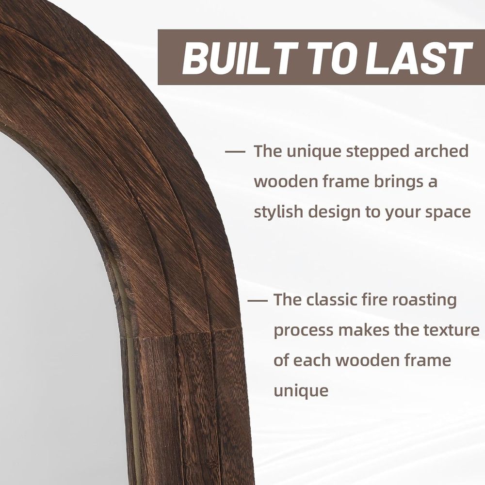 アーチ型の全長鏡、無垢材製 |   71x32 アームハウス - Arch Mirror Leaning のレビューと価格