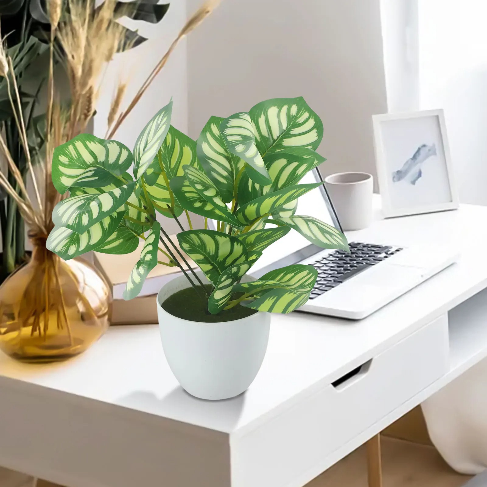 1PC 人工観葉植木鉢盆栽パーティーモールホームデスクトップ - Interior Design Office のレビューと価格