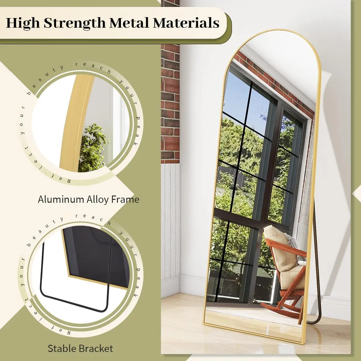 65インチ x 24インチ アーチ型全身鏡 スタンド付き、ゴ - Arch Mirror Leaning のレビューと価格
