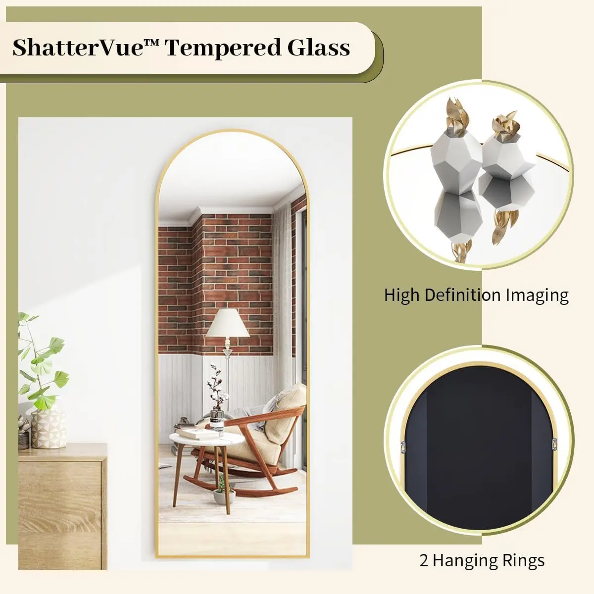 65インチ x 24インチ アーチ型全身鏡 スタンド付き、ゴ - Arch Mirror Leaning のレビューと価格