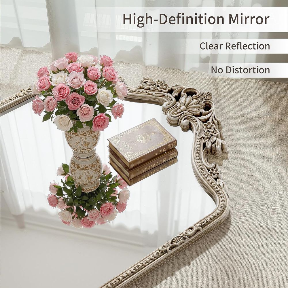 壁掛けアーチ型全身鏡、71x32インチ、伝統的な装飾が施され - Arch Mirror Leaning のレビューと価格